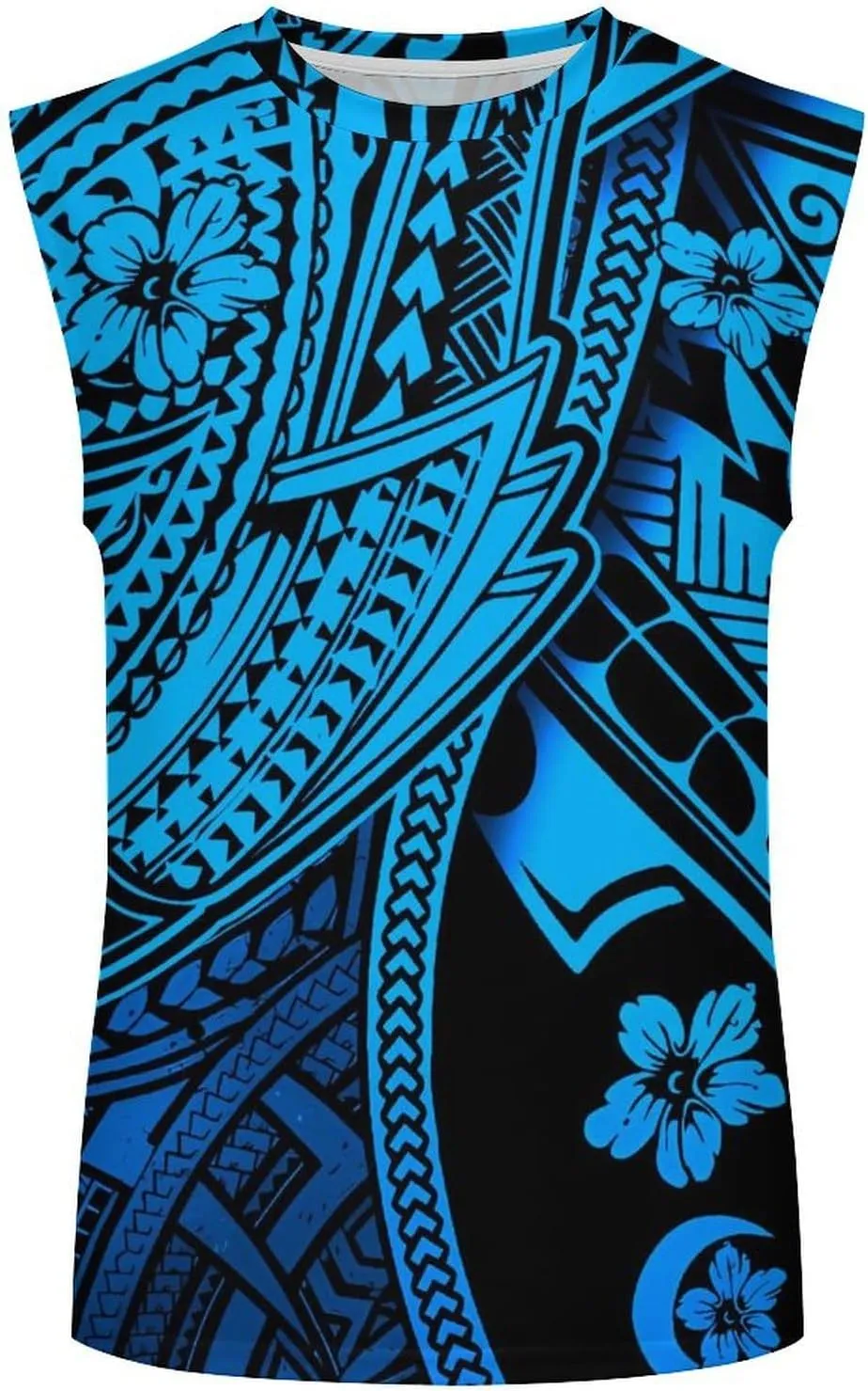 ENLACHIC Men Polynesian Tribal Tattoo Print Muscle Tank Top Sleeveless Gym Shirt Plus Size