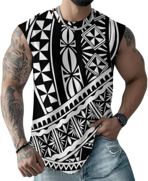 ENLACHIC Mens Muscle Shirts Samoa Tribal Tattoo Moisture-Wicking Patriotic Polynesian Tank Tops