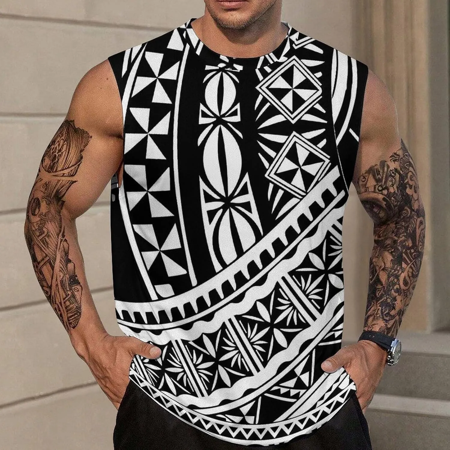 ENLACHIC Mens Muscle Shirts Samoa Tribal Tattoo Moisture-Wicking Patriotic Polynesian Tank Tops