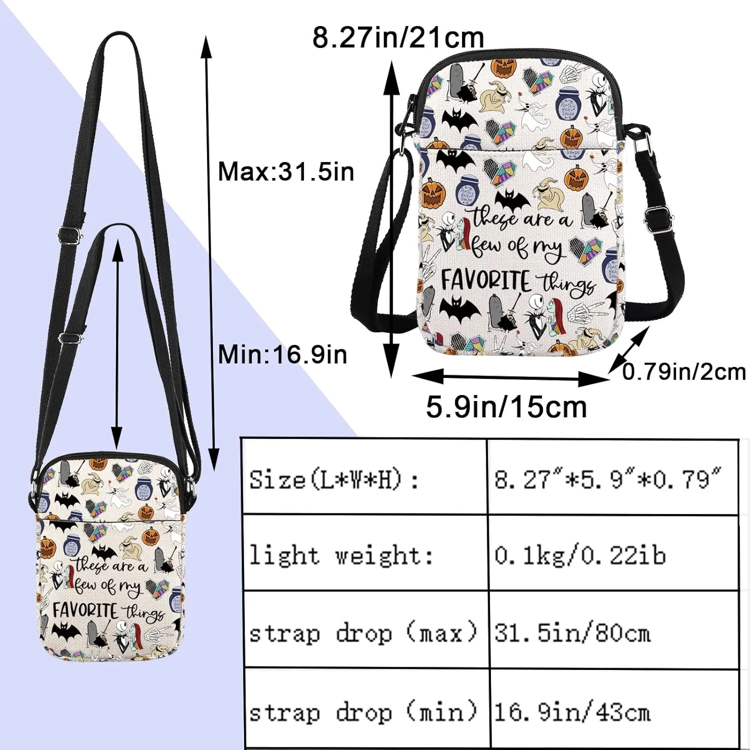 ENSIANTH Horror Movie Inspired Crossbody Purses Bag Spooky Gift Zero Ghost Dog Gift Skull Lover Gift