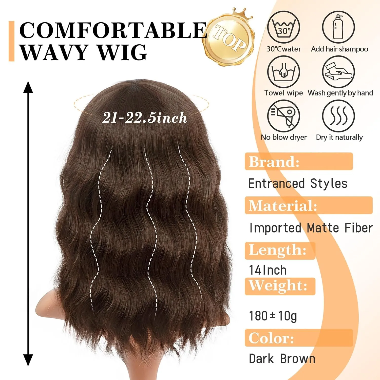 ENTRANCED STYLES Dark Brown Short Wavy Wig With Bangs Brown Wigs for Women 14inch Shoulder Length Bob Curly Wavy Wig Natural Wavy Synthetic Heat Resistant Fiber Hair for Daily Party Halloween Use