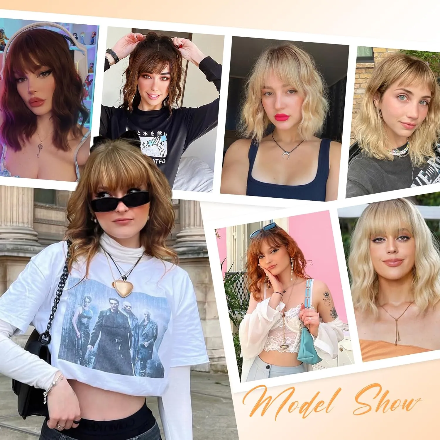 ENTRANCED STYLES Dark Brown Short Wavy Wig With Bangs Brown Wigs for Women 14inch Shoulder Length Bob Curly Wavy Wig Natural Wavy Synthetic Heat Resistant Fiber Hair for Daily Party Halloween Use