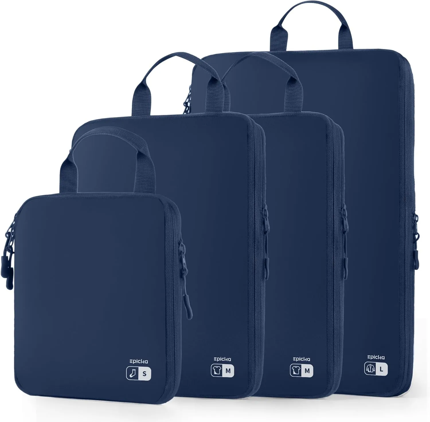 EPICKA 4 Set Ultra-Lightweight Compression Packing Cubes - Water Resistant Durable Travel Organizers Bags for Men, Expandable Travel Accessories for Carry on, Luggage, Suitcase, Backpack (Navy)