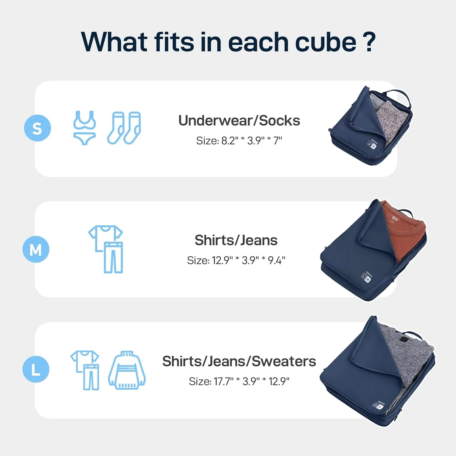EPICKA 4 Set Ultra-Lightweight Compression Packing Cubes - Water Resistant Durable Travel Organizers Bags for Men, Expandable Travel Accessories for Carry on, Luggage, Suitcase, Backpack (Navy)