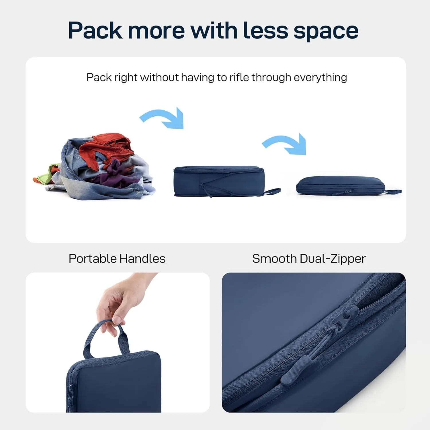 EPICKA 4 Set Ultra-Lightweight Compression Packing Cubes - Water Resistant Durable Travel Organizers Bags for Men, Expandable Travel Accessories for Carry on, Luggage, Suitcase, Backpack (Navy)