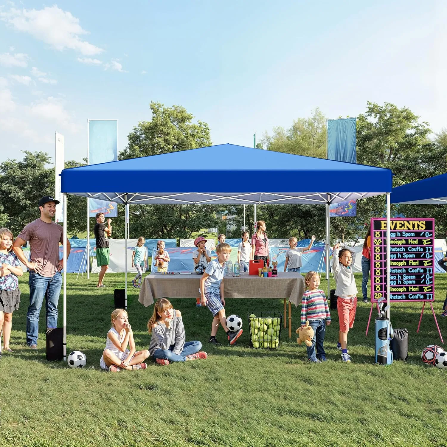 EROMMY 12x12 Pop Up Tent, Easy to Set Up Outdoor Canopy, Portable Gazebo for Parties, Events, Camping with 4 Sand Bags, Wheeled Bag, 4 Ropes and 8 Spikes(Blue)
