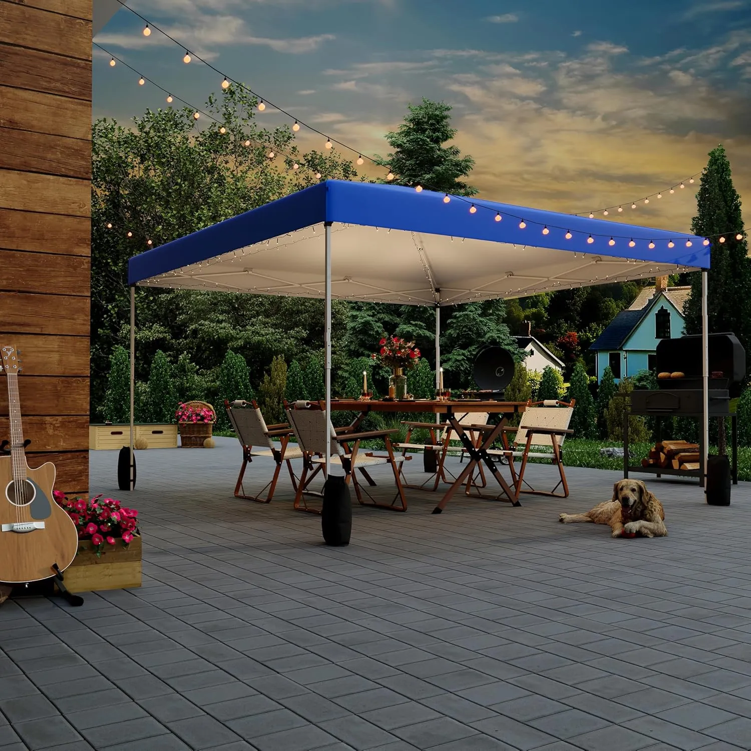 EROMMY 12x12 Pop Up Tent, Easy to Set Up Outdoor Canopy, Portable Gazebo for Parties, Events, Camping with 4 Sand Bags, Wheeled Bag, 4 Ropes and 8 Spikes(Blue)