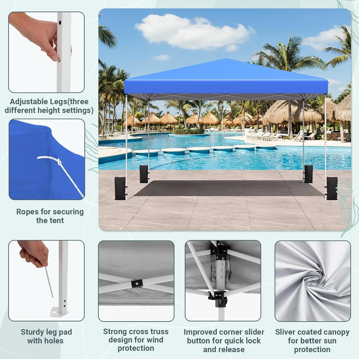 EROMMY 12x12 Pop Up Tent, Easy to Set Up Outdoor Canopy, Portable Gazebo for Parties, Events, Camping with 4 Sand Bags, Wheeled Bag, 4 Ropes and 8 Spikes(Blue)