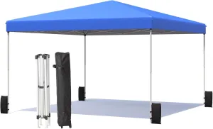 EROMMY 12x12 Pop Up Tent, Easy to Set Up Outdoor Canopy, Portable Gazebo for Parties, Events, Camping with 4 Sand Bags, Wheeled Bag, 4 Ropes and 8 Spikes(Blue)