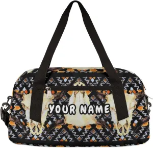 Ethnic Buffalo Skull Personalized Kids Duffel Bag for Girls Boys, Skull Debris Custom Dance Bag Overnight Small Duffel Bag Carry On Weekend Sports Travel Bag for School Practice Gymnastics Ballet