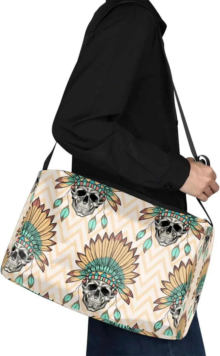 Ethnic Indian Sugar Skull Small Gym Bag for Men Women Workout Sport Duffle Bag Waterproof Weekender Overnight Bag Lightweight Carry on Tote Bag Crossbody Shoulder Travel Bag for Swim Yoge Dance