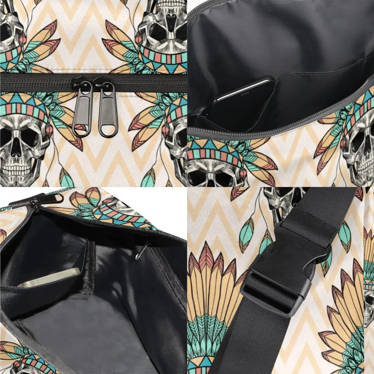 Ethnic Indian Sugar Skull Small Gym Bag for Men Women Workout Sport Duffle Bag Waterproof Weekender Overnight Bag Lightweight Carry on Tote Bag Crossbody Shoulder Travel Bag for Swim Yoge Dance