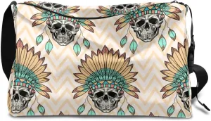 Ethnic Indian Sugar Skull Small Gym Bag for Men Women Workout Sport Duffle Bag Waterproof Weekender Overnight Bag Lightweight Carry on Tote Bag Crossbody Shoulder Travel Bag for Swim Yoge Dance
