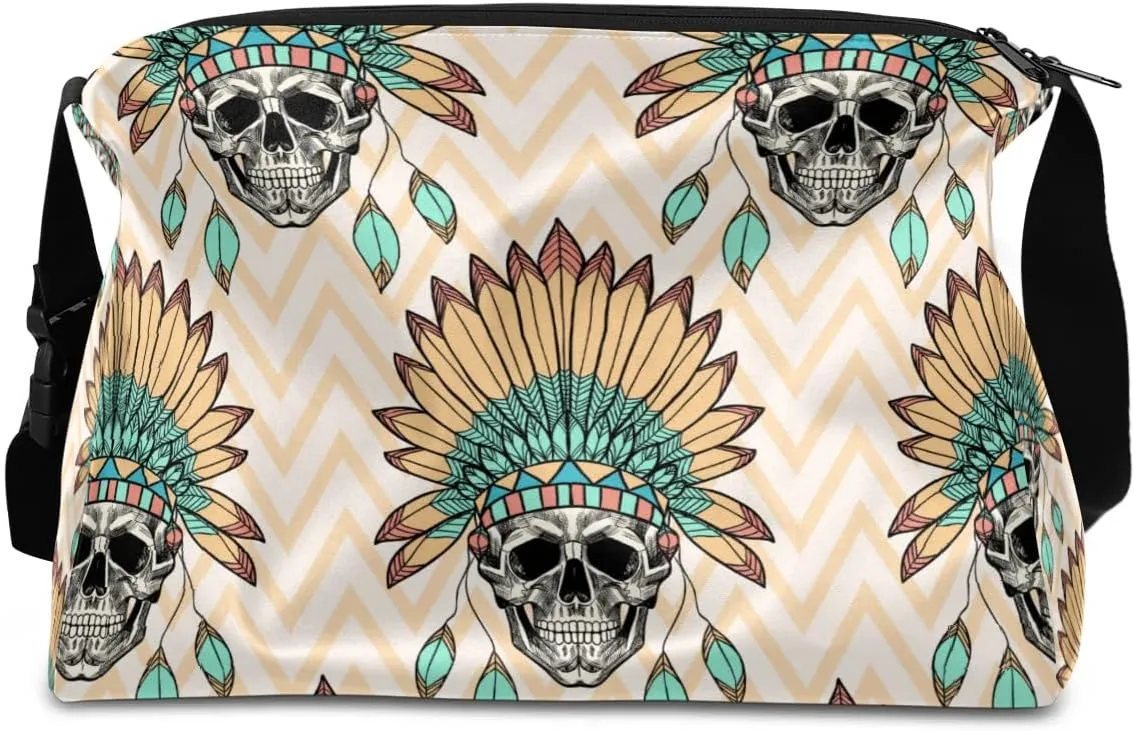 Ethnic Indian Sugar Skull Small Gym Bag for Men Women Workout Sport Duffle Bag Waterproof Weekender Overnight Bag Lightweight Carry on Tote Bag Crossbody Shoulder Travel Bag for Swim Yoge Dance