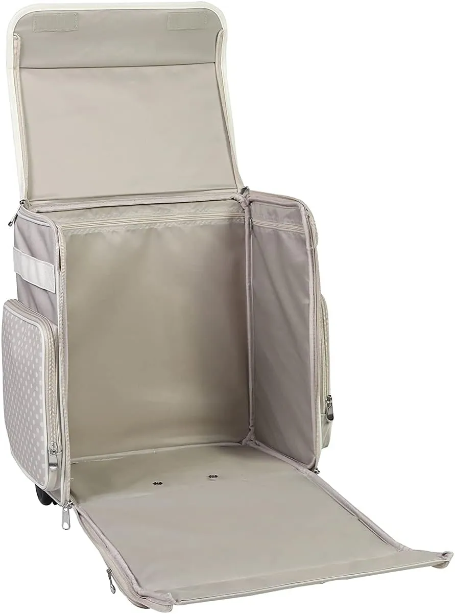 Everything Mary Collapsible Rolling Craft Bag, Tan - Wheeled Scrapbook Tote for Scrapbooking & Art - Travel Organizer Storage Bin for Paper, Glue, Tape - Roller Cart for Teachers & Medical