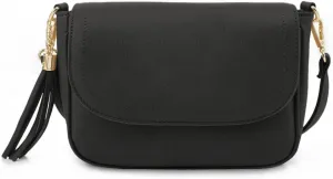 EVVE Small Crossbody Bags for Women Trendy Flap Saddle Purses with Tassel Vegan leather Shoulder bag