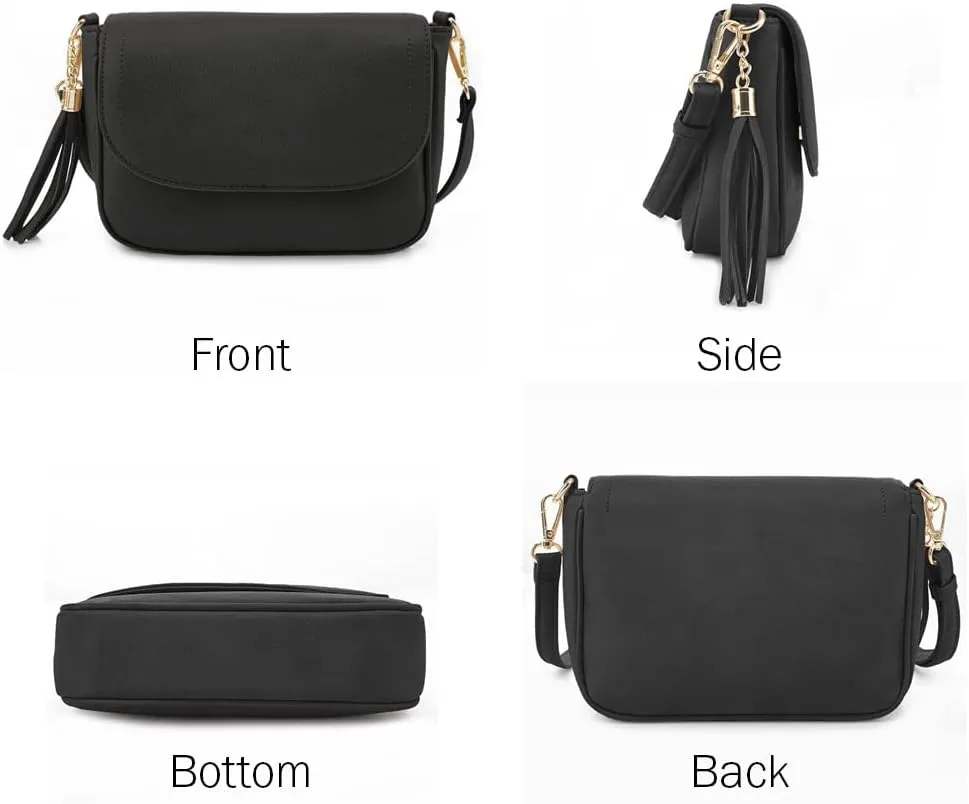 EVVE Small Crossbody Bags for Women Trendy Flap Saddle Purses with Tassel Vegan leather Shoulder bag