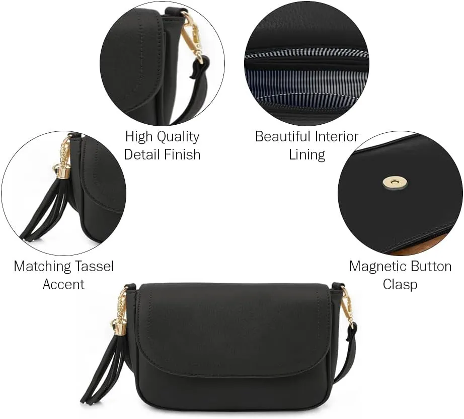 EVVE Small Crossbody Bags for Women Trendy Flap Saddle Purses with Tassel Vegan leather Shoulder bag