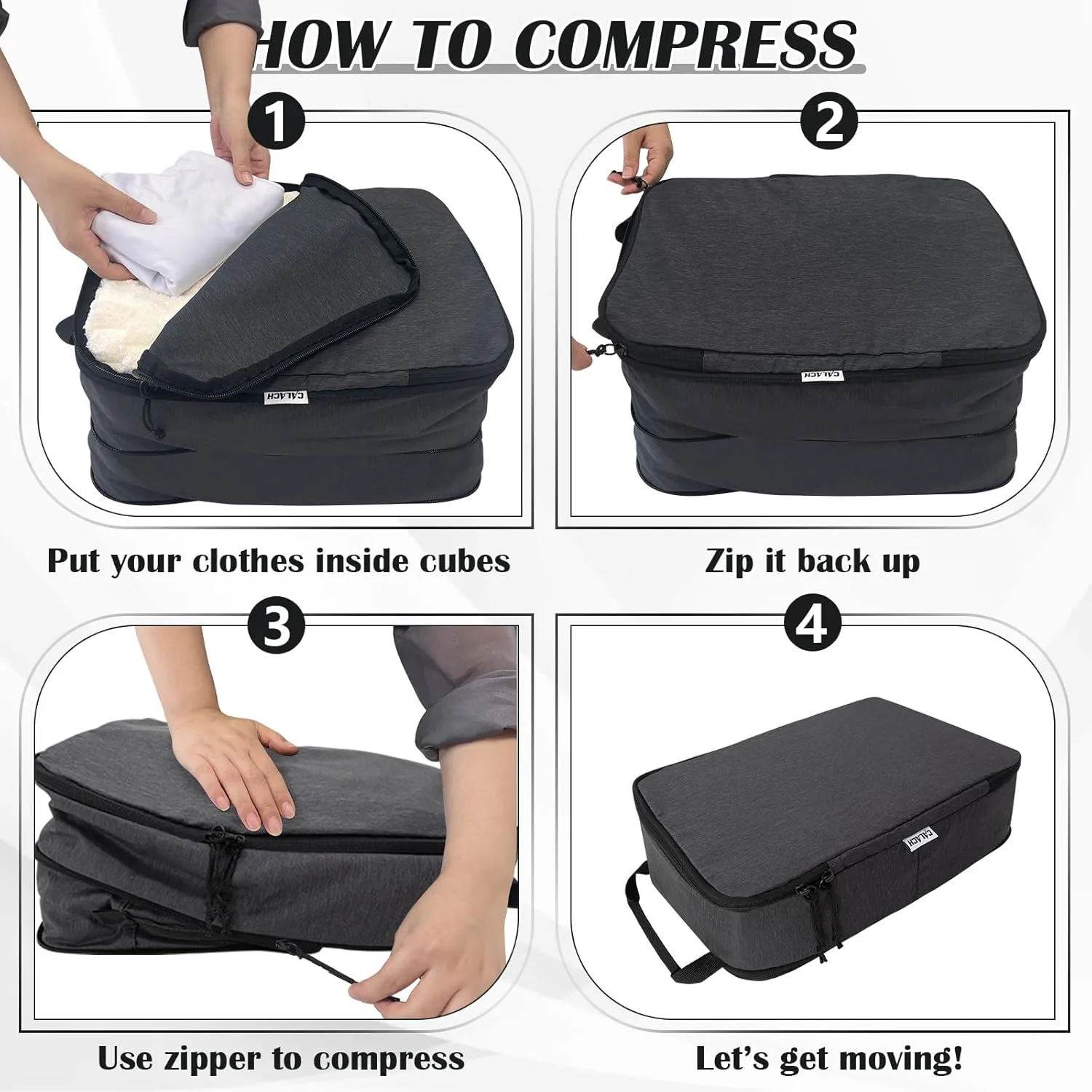 Extra Large Compression Packing Cubes for Travel, 2 Set Compression Bags Travel Cubes for Packing Suitcase Organizer Bags Set, Black