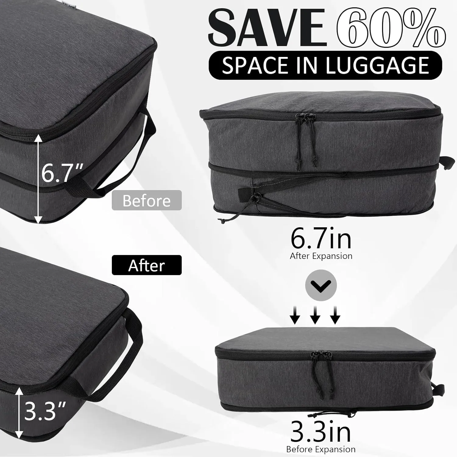 Extra Large Compression Packing Cubes for Travel, 2 Set Compression Bags Travel Cubes for Packing Suitcase Organizer Bags Set, Black
