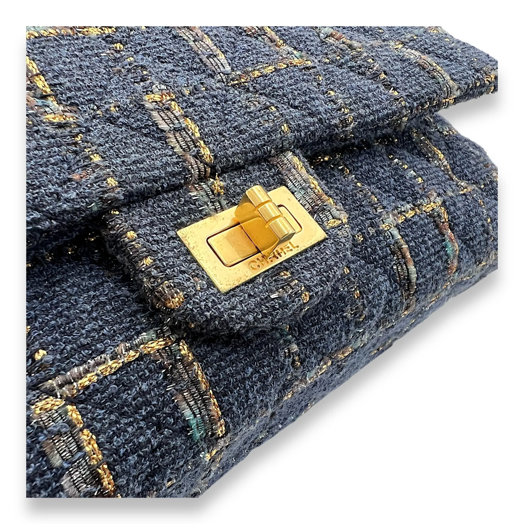 Fantasy 2.55 Reissue Blue Shoulder Bag in Tweed, Gold hardware