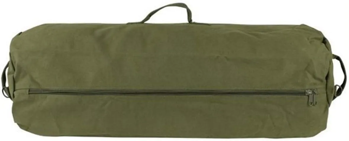 Farm Blue GI Style Zipper Duffle Bag Heavy Duty Army Duffle Bags - Military Grade Cotton Canvas Duffel Bag - Reinforced Camping Bag - Strong Zipper & Center Grab Handle (Olive Drab, Large)