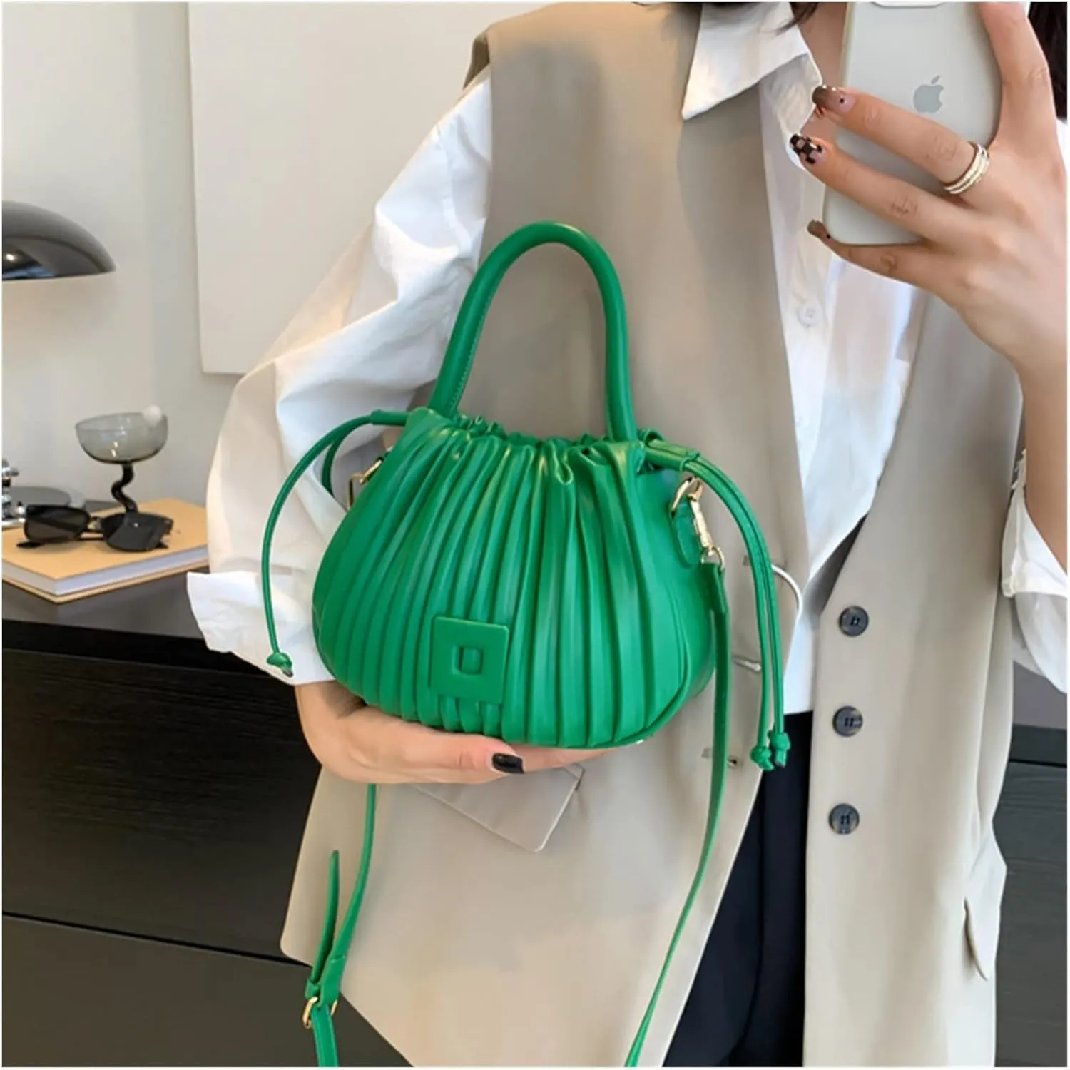 Fashion Handbags Women Shoulder Crossbody Bags For Women Tote PU Leather Bucket Bag(Green)