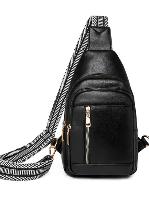 Fashionable Retro Black PU Crossbody: Chic Black Bag - Medium Size