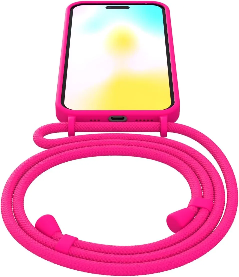 FELONY CASE - iPhone 13 Pro Max Case, Stylish Neon Pink Hands-Free Lanyard iPhone Case with Adjustable Necklace - Protective Silicone Crossbody Case for iPhone 13 Pro Max - Compatible with MagSafe