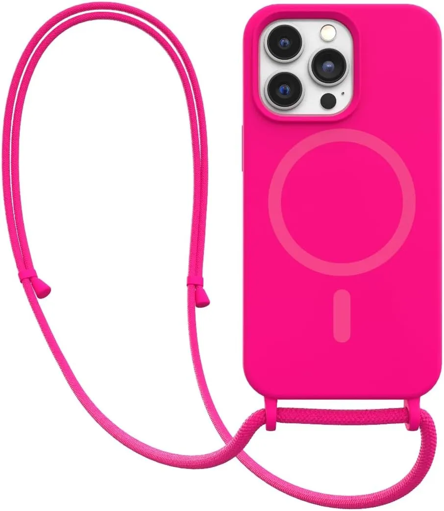 FELONY CASE - iPhone 13 Pro Max Case, Stylish Neon Pink Hands-Free Lanyard iPhone Case with Adjustable Necklace - Protective Silicone Crossbody Case for iPhone 13 Pro Max - Compatible with MagSafe