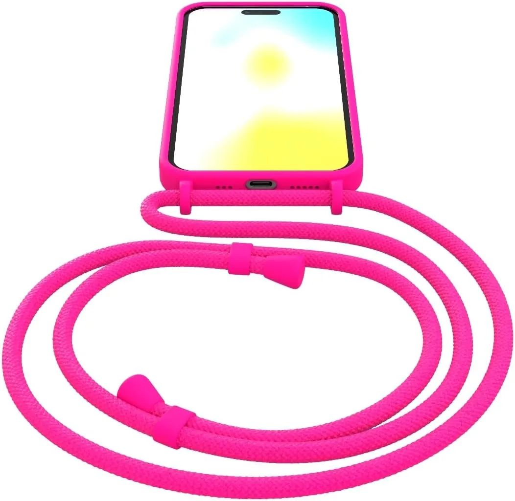 FELONY CASE - iPhone 13 Pro Max Case, Stylish Neon Pink Hands-Free Lanyard iPhone Case with Adjustable Necklace - Protective Silicone Crossbody Case for iPhone 13 Pro Max - Compatible with MagSafe