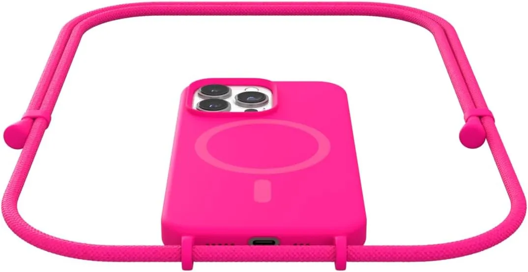 FELONY CASE - iPhone 13 Pro Max Case, Stylish Neon Pink Hands-Free Lanyard iPhone Case with Adjustable Necklace - Protective Silicone Crossbody Case for iPhone 13 Pro Max - Compatible with MagSafe