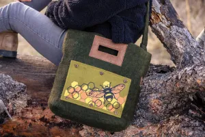Felt and Leather Tote Bag with Buttons