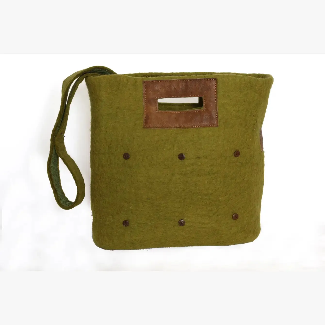 Felt and Leather Tote Bag with Buttons
