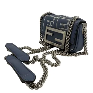 Fendi Blue Embossed Stitched Leather Nano Baguette Chain Crossbody Bag –  Pre-Owned