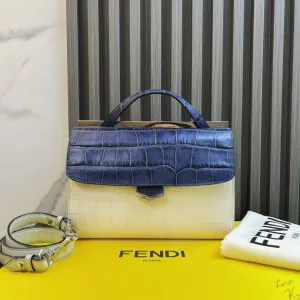 Fendi Preloved Messenger Bag 12535963 Blue/White Leather