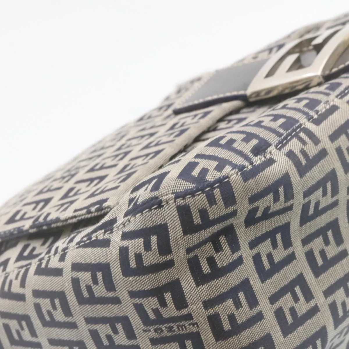 FENDI Zucchino Canvas Mamma Baguette Shoulder Bag Navy Blue ki1672