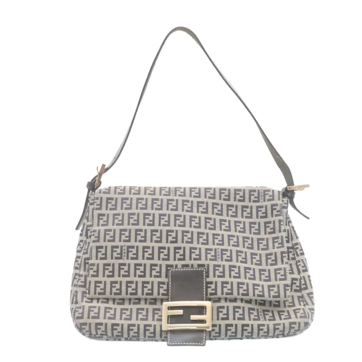 FENDI Zucchino Canvas Mamma Baguette Shoulder Bag Navy Blue ki1672