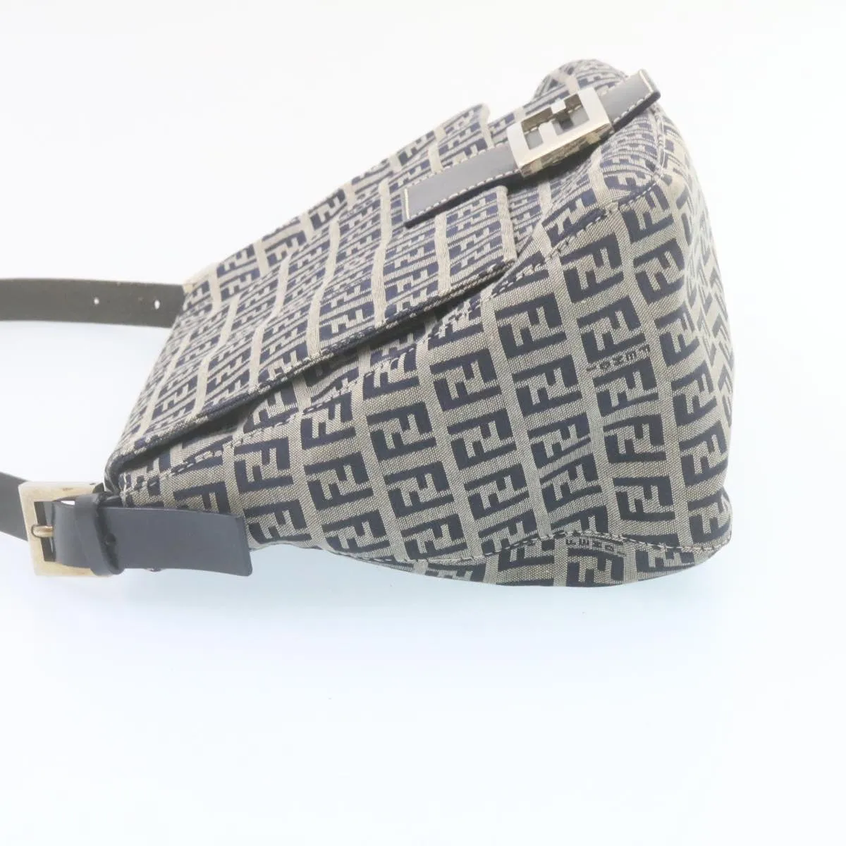 FENDI Zucchino Canvas Mamma Baguette Shoulder Bag Navy Blue ki1672