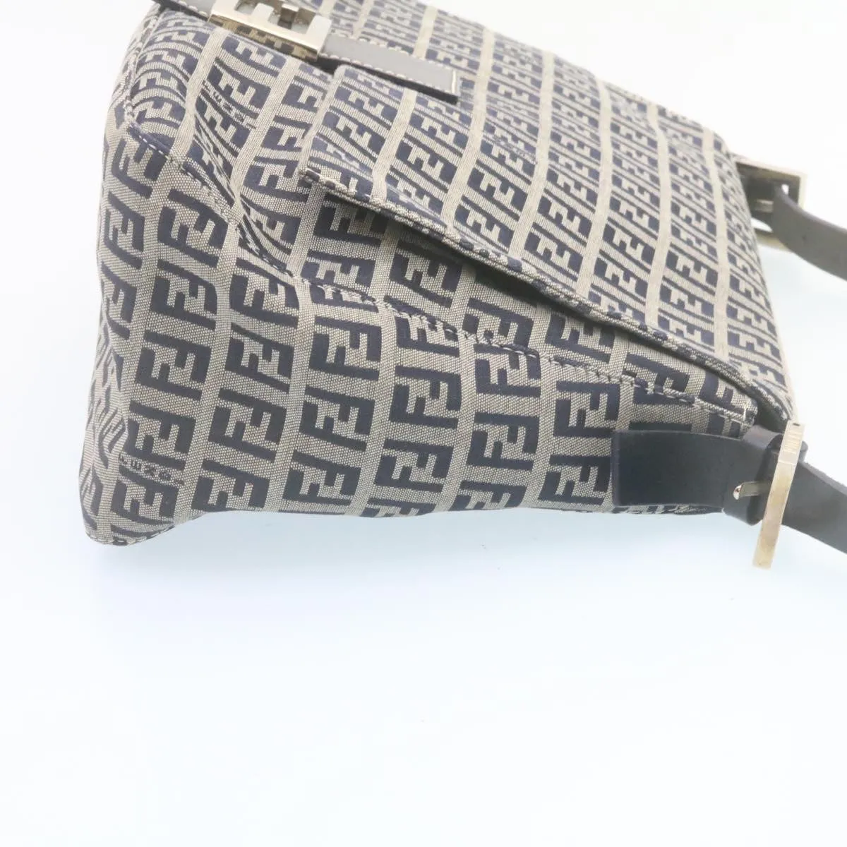 FENDI Zucchino Canvas Mamma Baguette Shoulder Bag Navy Blue ki1672