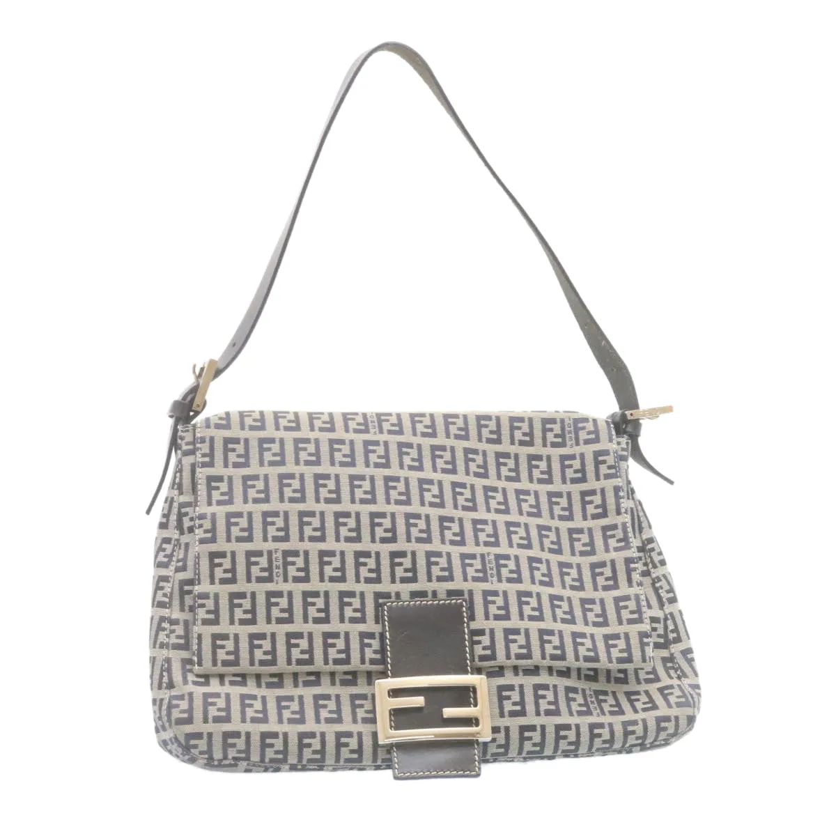 FENDI Zucchino Canvas Mamma Baguette Shoulder Bag Navy Blue ki1672