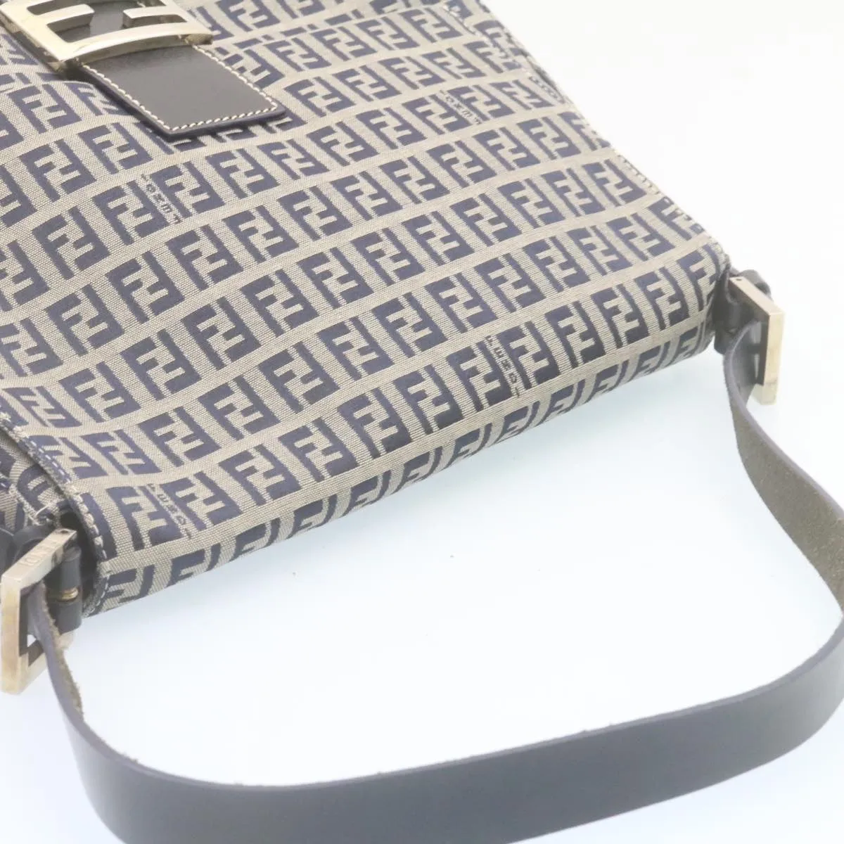 FENDI Zucchino Canvas Mamma Baguette Shoulder Bag Navy Blue ki1672