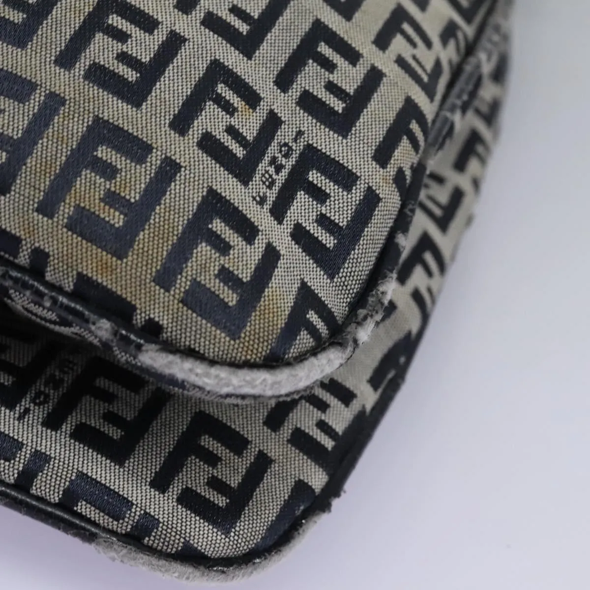 FENDI Zucchino Canvas Shoulder Bag Navy 114284