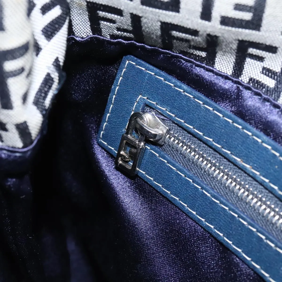 FENDI Zucchino Canvas Shoulder Bag Navy 114284