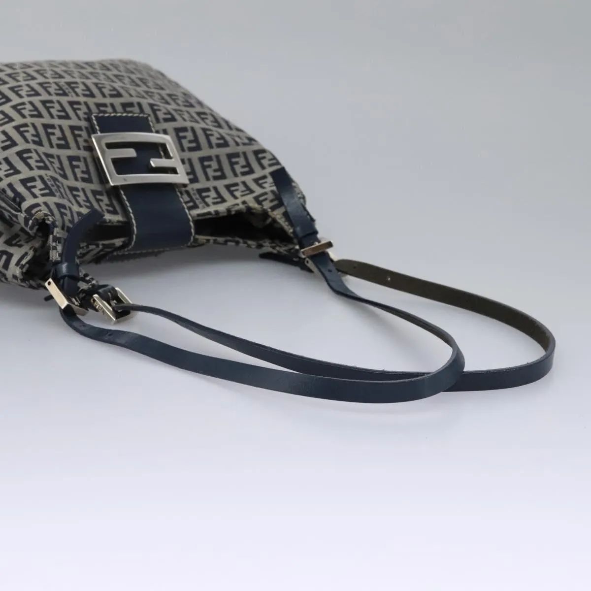 FENDI Zucchino Canvas Shoulder Bag Navy 114284