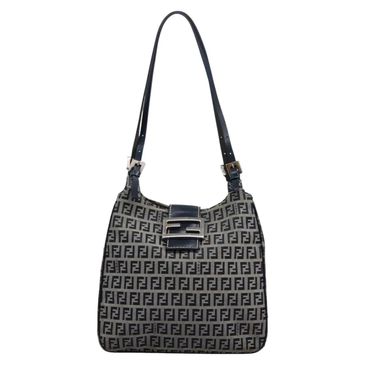 FENDI Zucchino Canvas Shoulder Bag Navy 114284