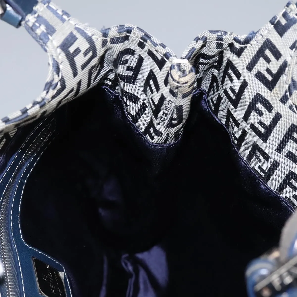 FENDI Zucchino Canvas Shoulder Bag Navy 114284