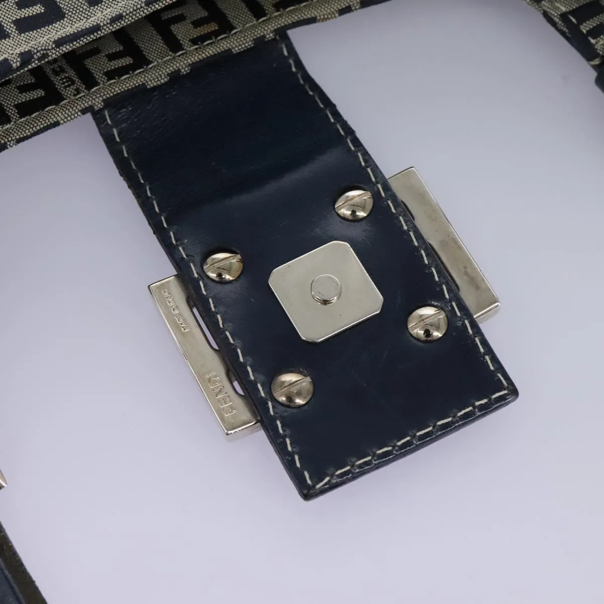 FENDI Zucchino Canvas Shoulder Bag Navy 114284