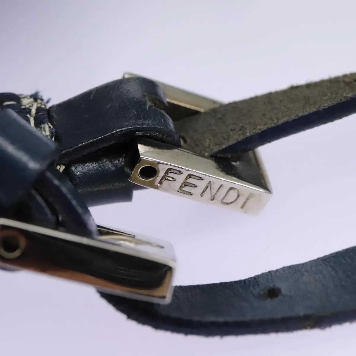 FENDI Zucchino Canvas Shoulder Bag Navy 114284