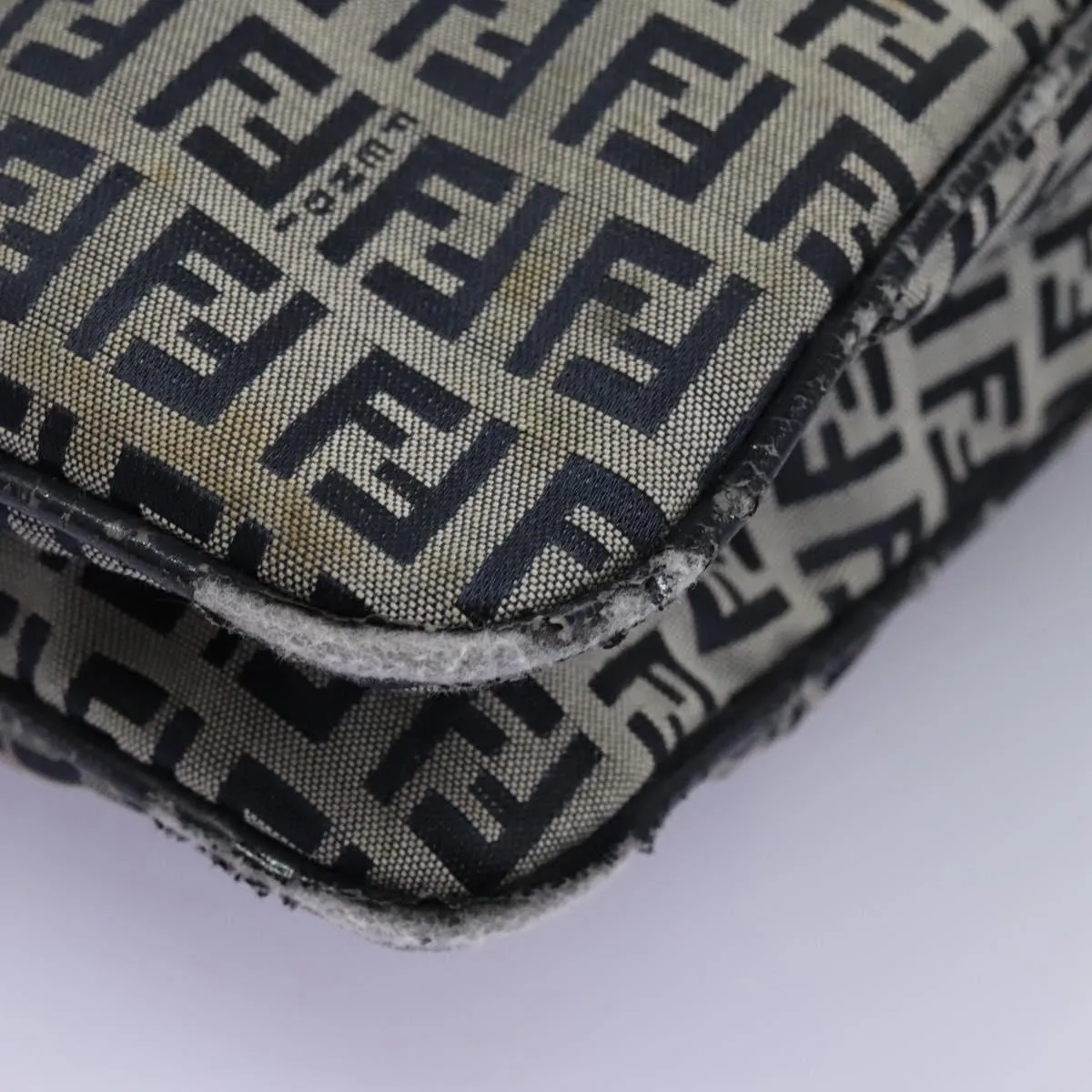 FENDI Zucchino Canvas Shoulder Bag Navy 114284